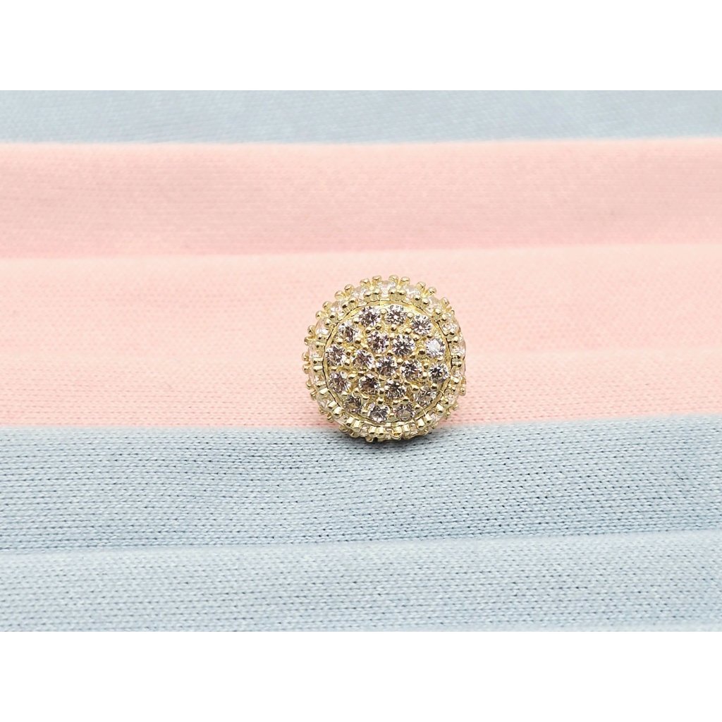 Unique Single 10k Karat Solid Yellow Gold Designer Round Shaped Cz Stud Earring